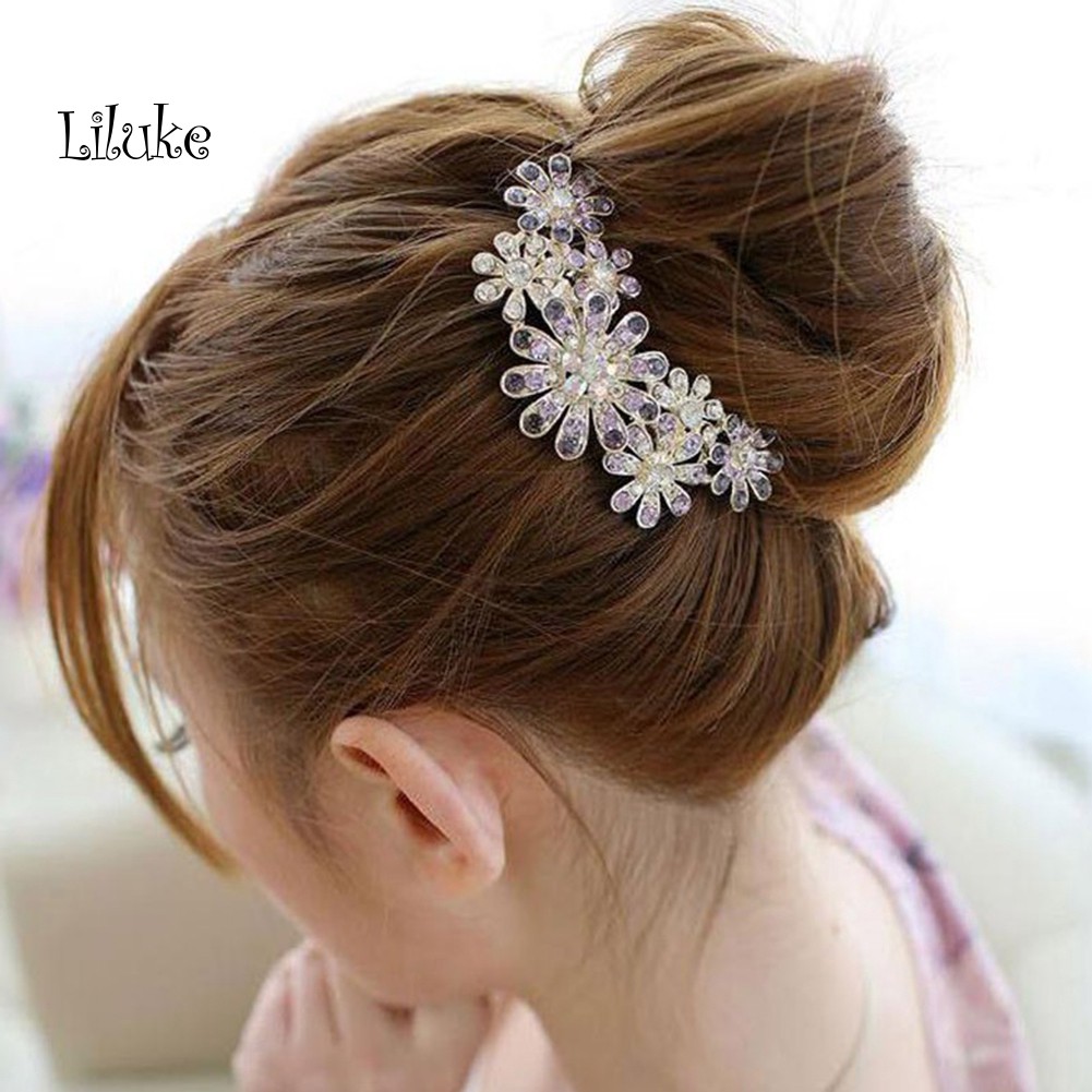 Lược Cài Tóc Đính Đá Hình Hoa Thời Trang Sang Trọng Cho Nữ