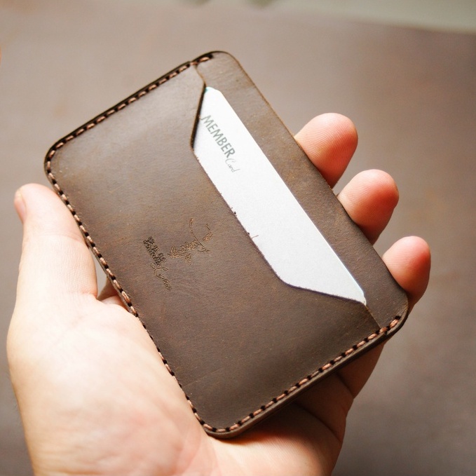 Ví nam Card Mini Da Bò RAM Leather Màu Nâu Đất Dáng Ngang