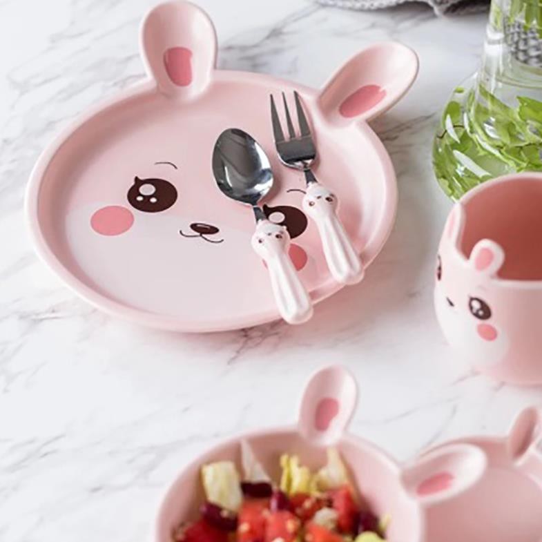 Bát, đĩa, khay, cốc, thìa thỏ má hồng dễ thương  - Hàng sứ cao cấp