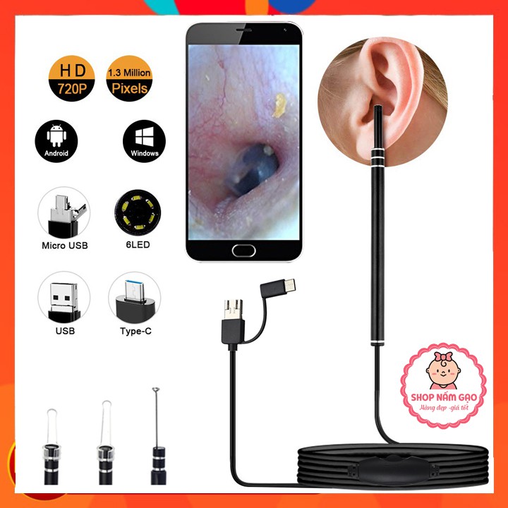 Camera Nội Soi Tai Siêu Nét Đi Kèm Bộ Đầu Lấy Ráy, Camera nội soi tai, mũi, họng cao cấp