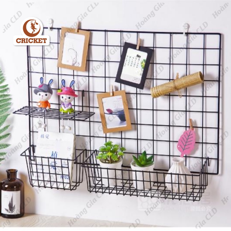 Giỏ cài khung lưới sắt - móc cài khung lưới đựng đồ tiện lợi, decor trang trí nhà cửa