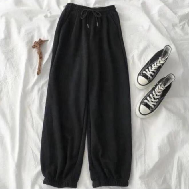 Quần ống rộng dáng jogger bo gấu nỉ da cá 2 màu không in chữ