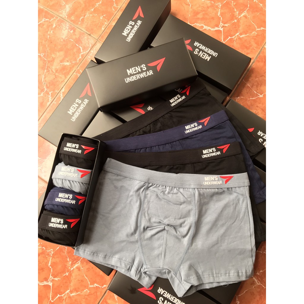 Combo Hộp 4 Quần Lót Nam Quần Sịp Đùi Boxer chất Cotton Cao Cấp 50-85kg