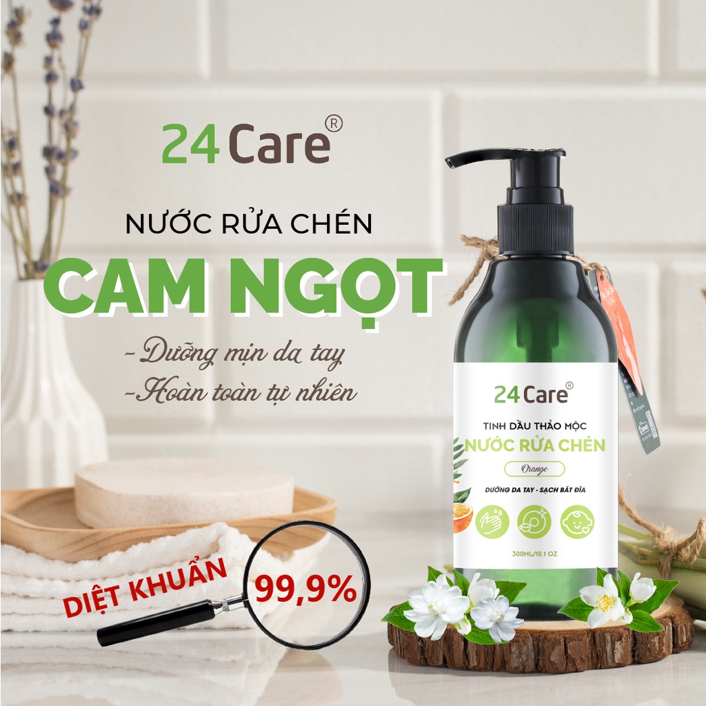 Nước rửa chén hữu cơ trẻ em 24Care 1L-cho trẻ từ 2 tuổi, mềm mại da tay, làm sạch tự nhiên, an toàn sức khỏe cả gia đình