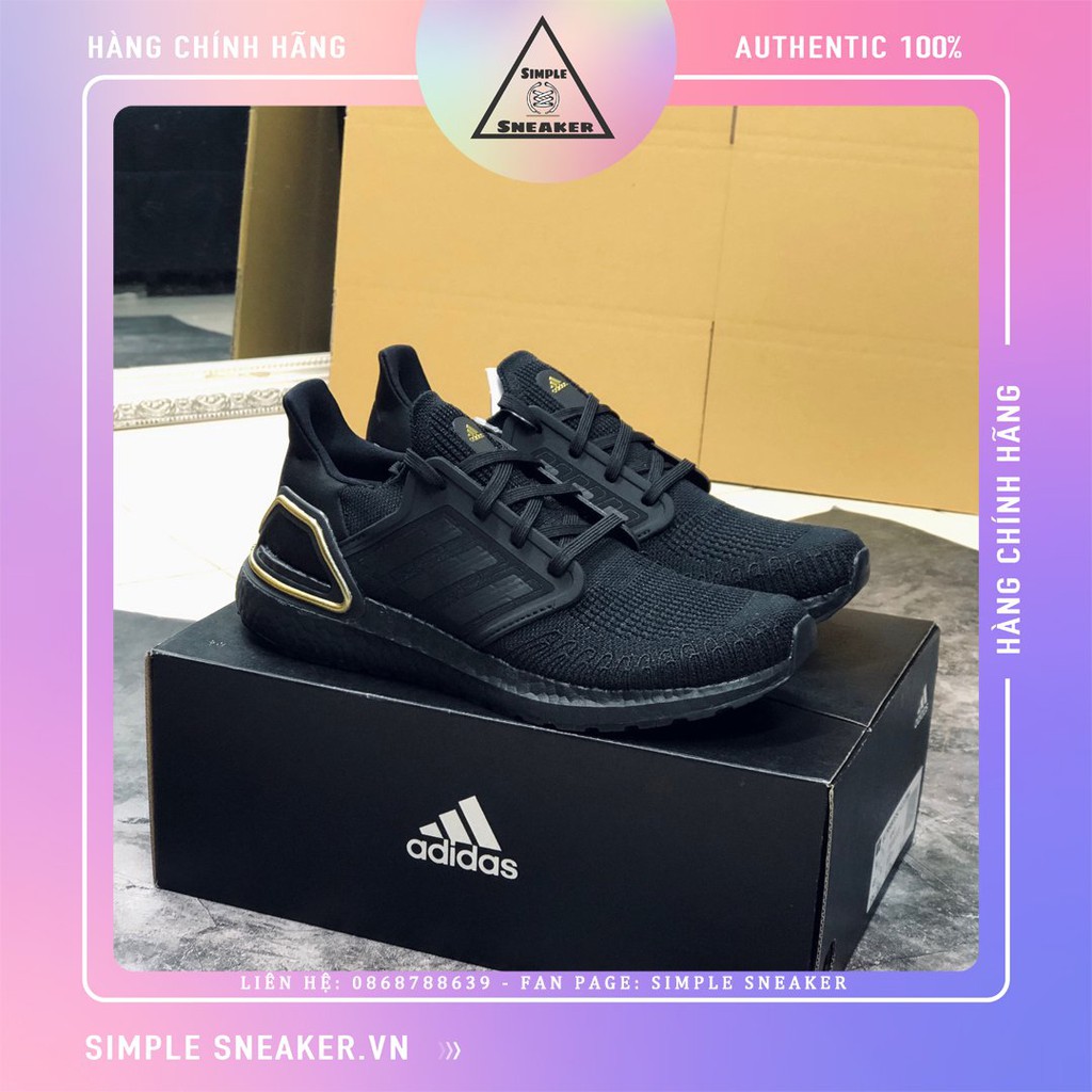 Giày Nam Adidas 🔴FREESHIP🔴 Adidas Ultra Boost 20 Triple Black Gold Chính Hãng - Giày Chạy Bộ Adidas Tốt Nhất [EG0754] 👟