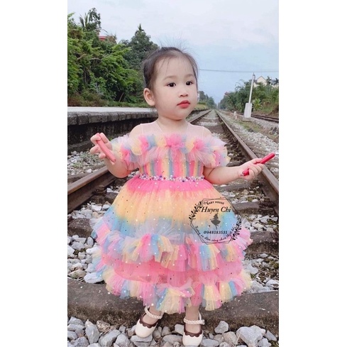 🌺 Váy công chúa 2 tầng bèo vai 🌺Tặng cài tóc xinh