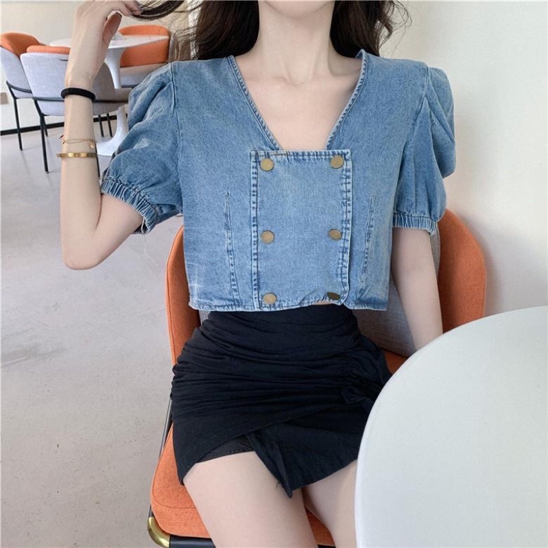 Áo Croptop nữ tay ngắn bồng dáng suông mã QD072