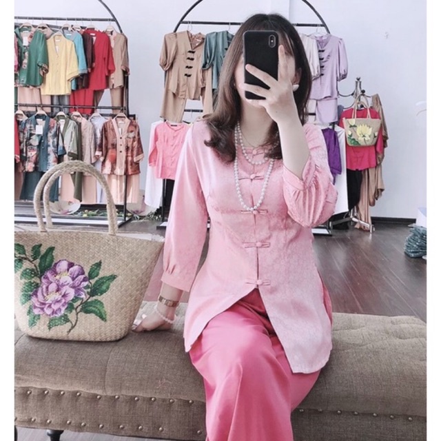 Set áo bà ba (có bán rời áo) màu Hồng pastel nhẹ nhàng cổ tròn tay lỡ trẻ trung độc lạ