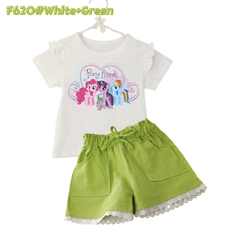 Bộ Áo Thun Tay Ngắn Kèm Quần Short 100% Cotton Mềm Mại In Họa Tiết Hoạt Hình Xinh Xắn Cho Bé Gái