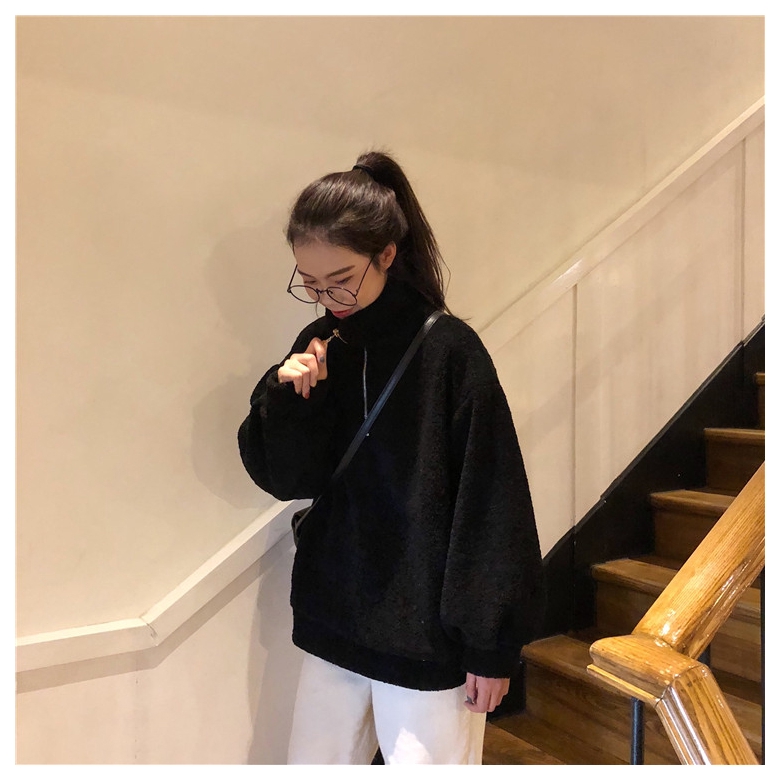 Áo khoác tay dài đệm nhung lông form rộng phong cách Hàn Quốc trẻ trung cho nữ