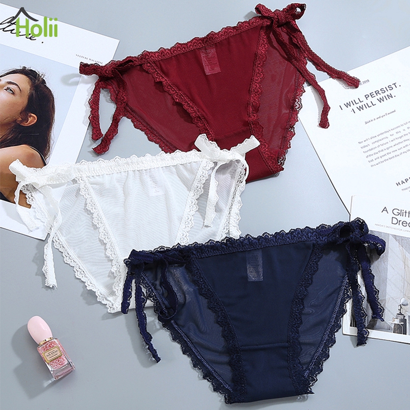 Quần lót phối ren xuyên thấu có dây cột vải mỏng gợi cảm dành cho bạn nữ | BigBuy360 - bigbuy360.vn