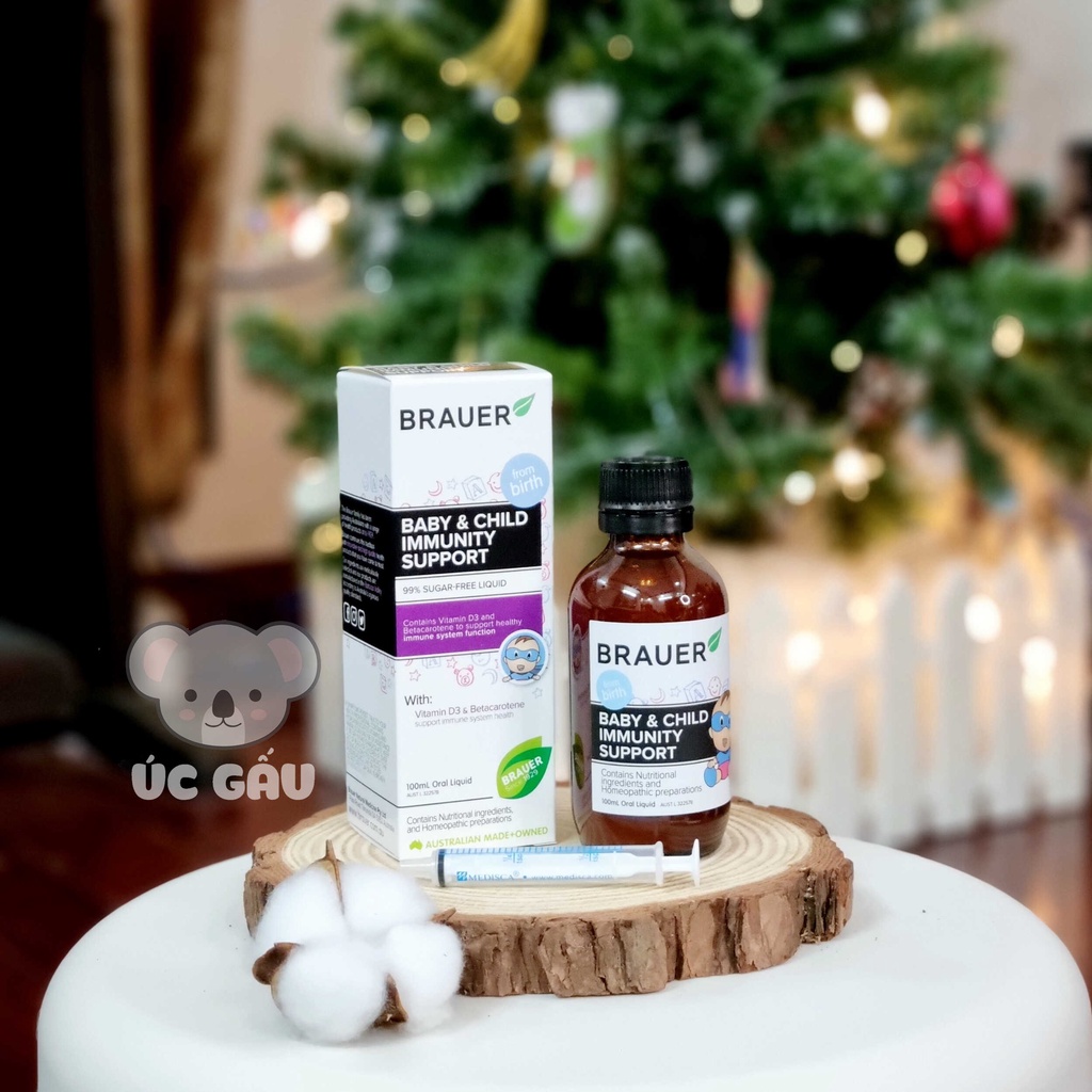 Tăng sức đề kháng cho bé Brauer Immunity Support hỗ trợ Tăng cường Hệ miễn dịch dạng siro 100ML