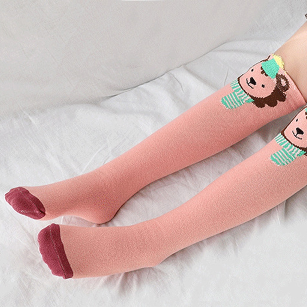 Vớ cotton dài tới gối in hình động vật dễ thương dành cho bé gái