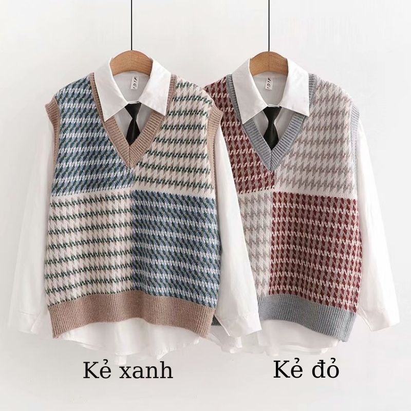 Áo len nữ kiểu dệt kim gile thổ cẩm cổ V phối kẻ sóng vintage thời trang Hàn Quốc hot hit FIZANO 252552366