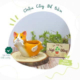 [Qùa Tặng Độc Đáo] Chậu Nhựa Trồng Cây Trong Nhà Hình Corgi Cánh Bay Mộng Mơ, Bình Hoa Trang Trí, Đựng Đồ Dùng Đa Năng