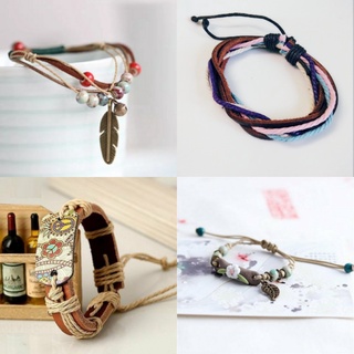 Vòng tay đất sét hoa charm chiếc lá