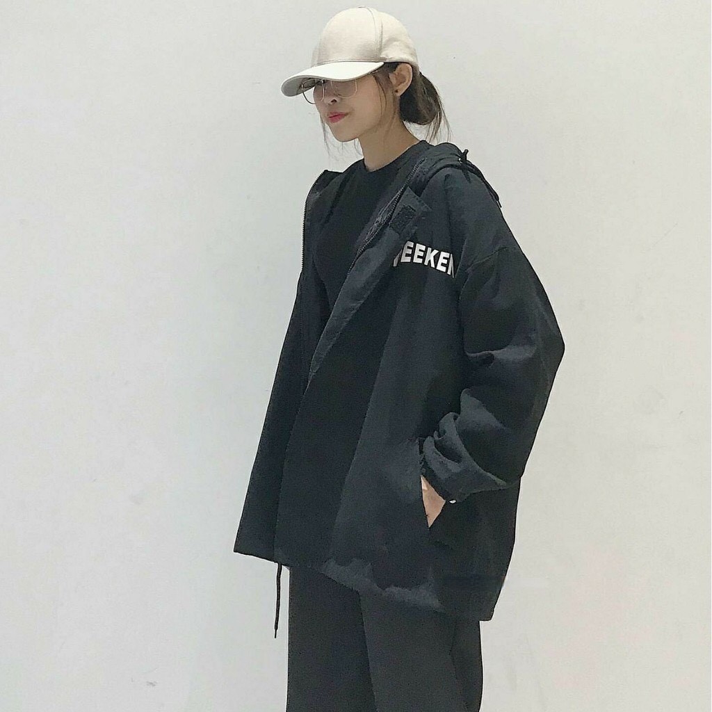 Áo Khoác Dù WEEKEND Unisex (Đen/Xám). Freesize form rộng Nam Nữ