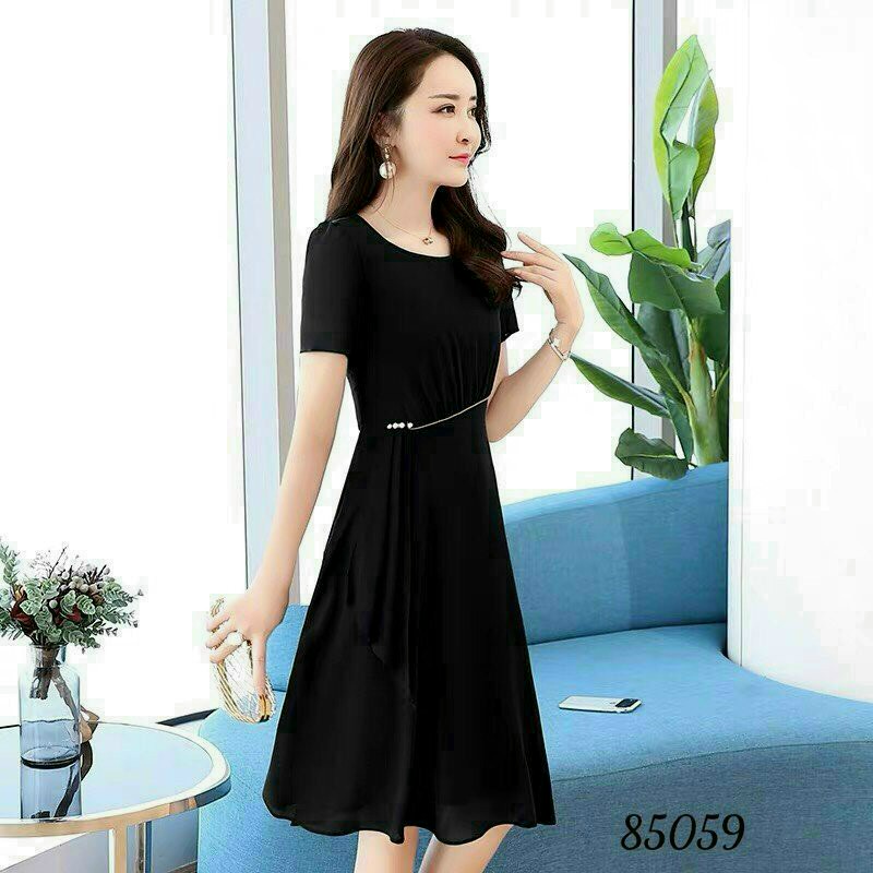 Váy đầm trung niên cho mẹ dáng xòe tay lỡ vải voan ý 2 lớp Linhnastore