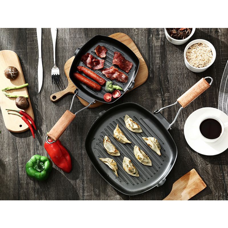 Chảo chống dính tay gập bằng gỗ tiện lợi 24cm (bản đế dày),,,