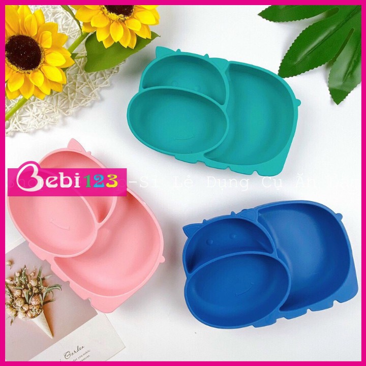 Khay ăn dặm silicon bám dính cao cấp hình tròn và bò sữa cho bé