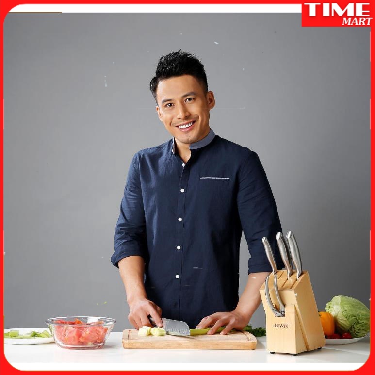 [CHÍNH HÃNG] Bộ dao kéo Đức 6 món Xiaomi HuoHou kèm chân đế gỗ. siêu sắc,cực bền [TIME_MART siêu thị tiện ích gia đình]