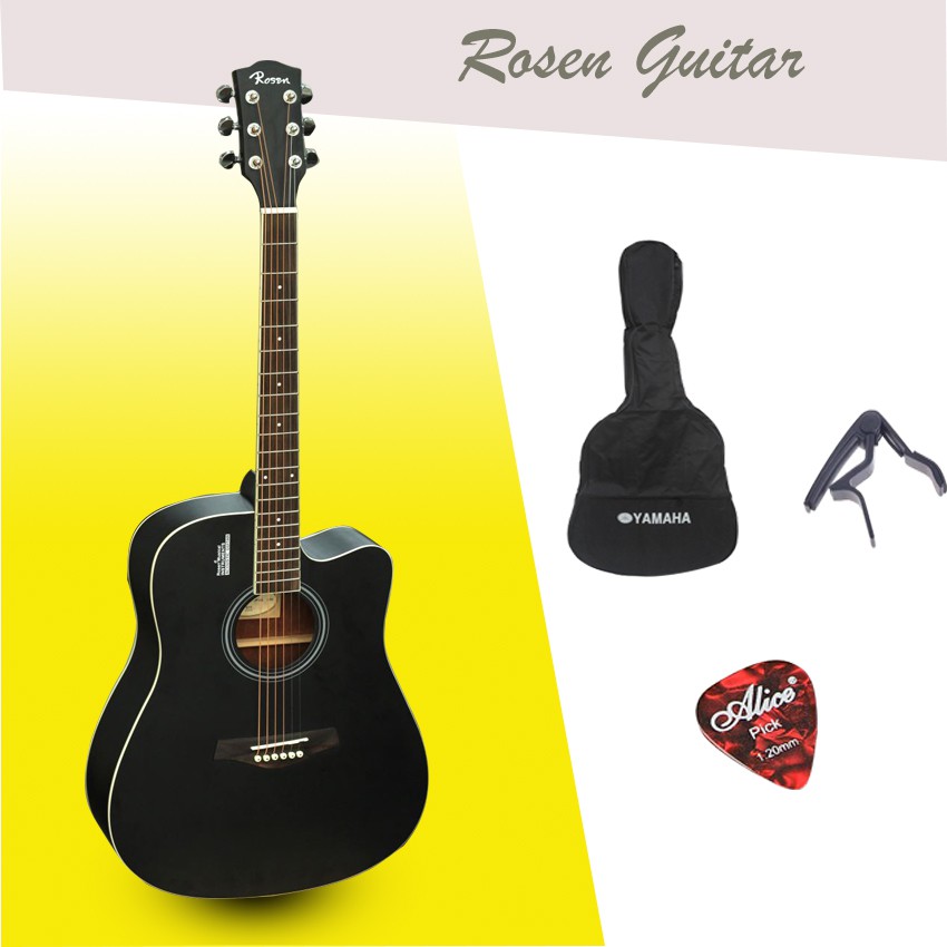 Đàn Guitar Acoustic Rosen Đen G11 (Gỗ Thịt)+Tặng kèm khóa học của Guitarist Hiển râu và đầy đủ phụ kiện