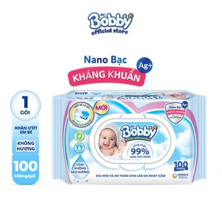 Thùng 18 Gói Khăn ướt Bobby không mùi 100 miếng (Xanh)