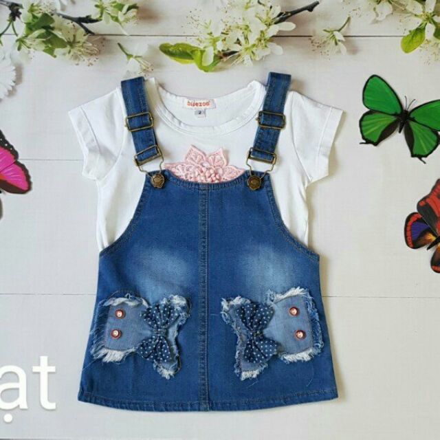 Yếm váy jean bé gái thêu đắp thỏ