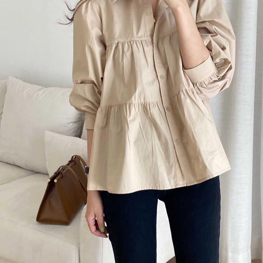 Áo Sơ Mi Tay Dài Dáng Rộng Thiết Kế Đơn Giản Thời Trang Hàn Quốc Cho Nữ