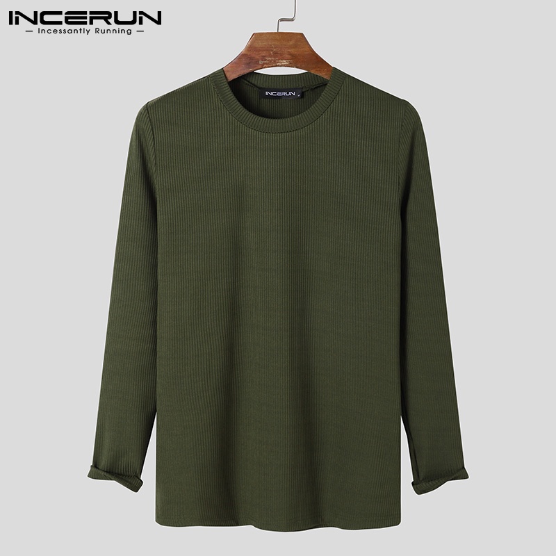 Áo thun INCERUN tay dài thiết kế đơn giản cho nam