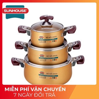 [ VÔ ĐỊCH GIÁ ] Bộ nồi. Bộ 3 nồi Anod SUNHOUSE SH6633_SH6634 /Chỉ còn 399.000đ /size : 16- 18-24cm mới nhất