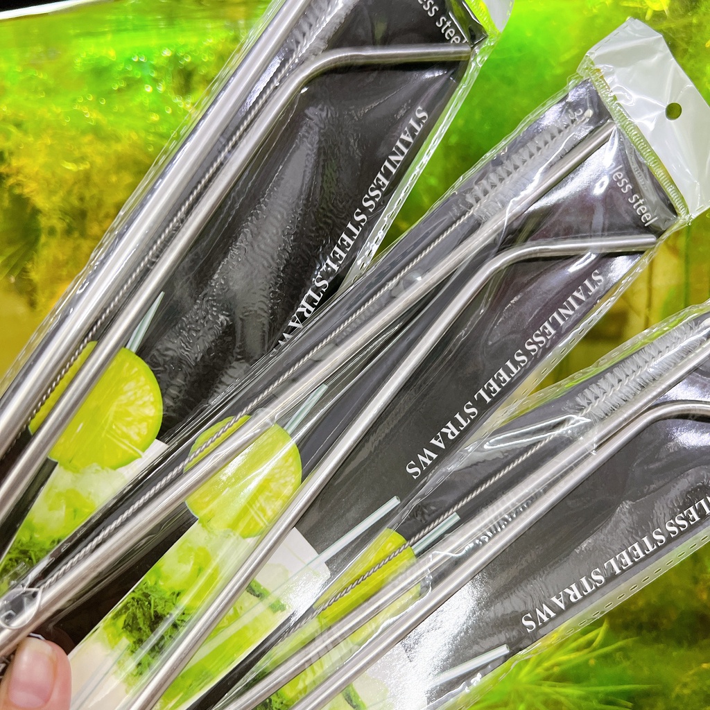 Bộ ống hút kim loại INOX 3 món