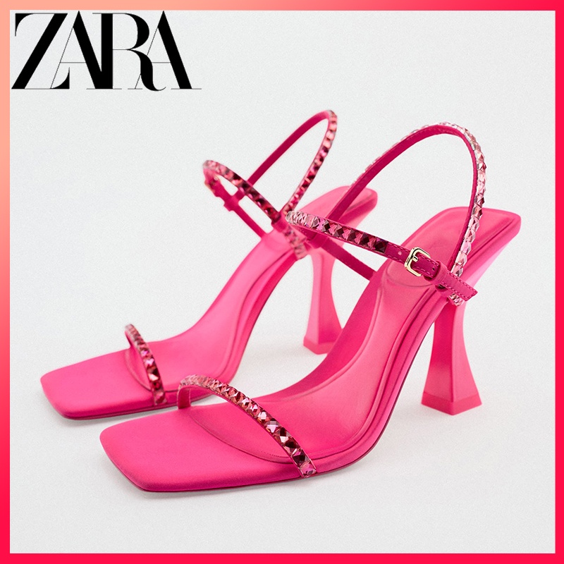 Zara Giày Cao Gót Sandal Bóng Thời Trang Thanh Lịch Cho Nữ