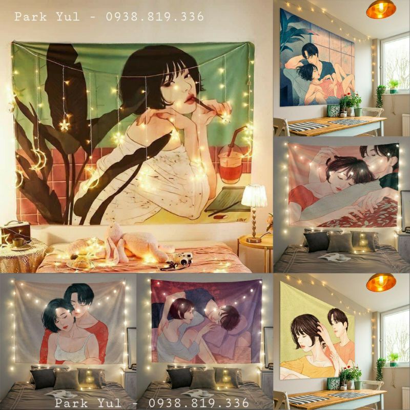 TRANH VẢI TREO TƯỜNG , THẢM DECOR TRANG TRÍ HÌNH CÔ GÁI , COUPLE