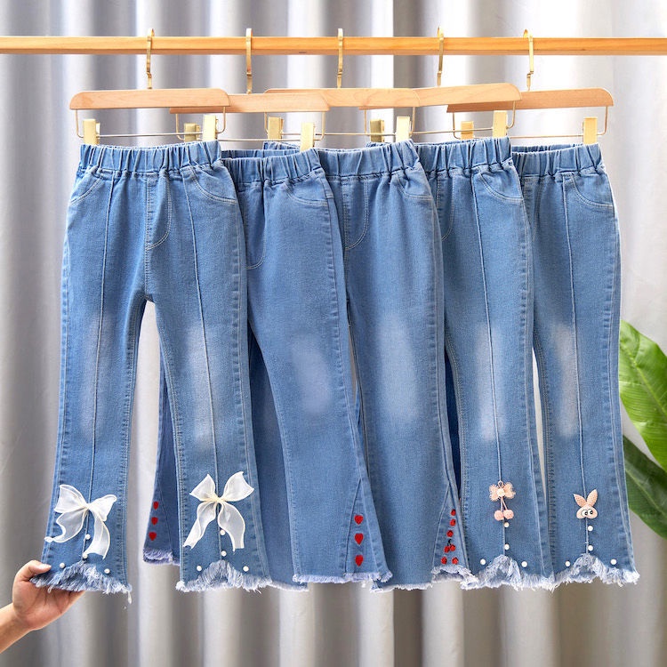 Quần Jean Ống Rộng Thời Trang Hàn Quốc Dành Cho Bé Gái 2-15 Tuổi