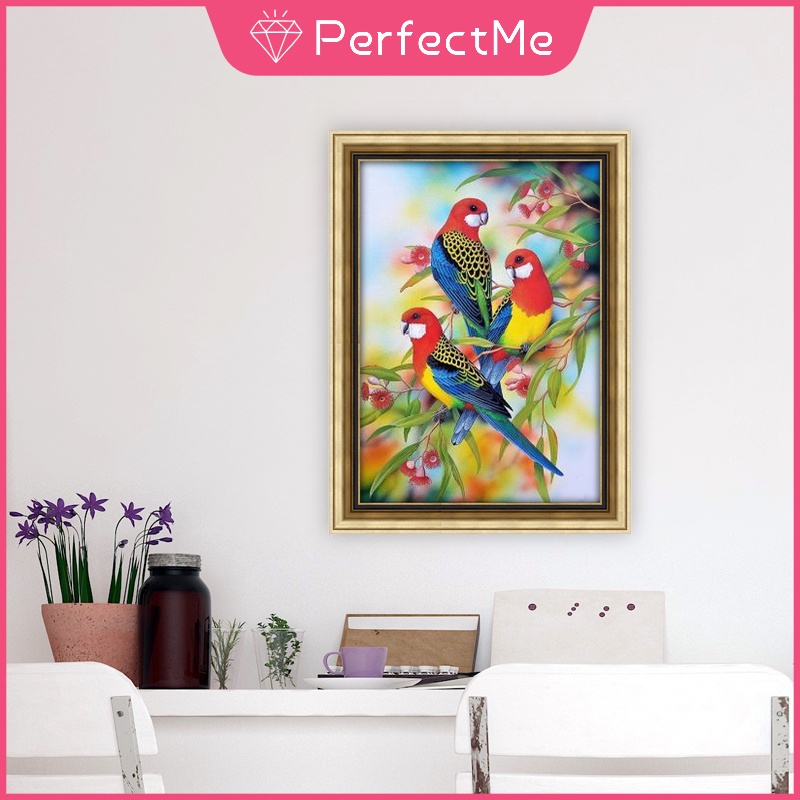 Bộ tranh đính đá 5D họa tiết chim vẹt độc đáo DIY dùng trang trí nhà cửa