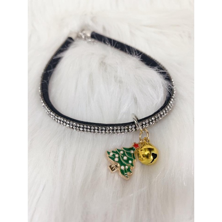 [Ảnh thật] Vòng cổ đính đá kèm chuông hoạt tiết cây thông nhiều màu sắc