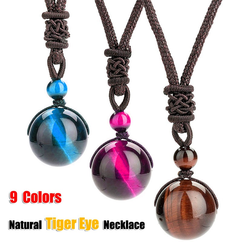 Vòng cổ Mặt Đá Mắt Hổ Tự Nhiên 14 / 16mm Thời Trang Cho Cặp Đôi