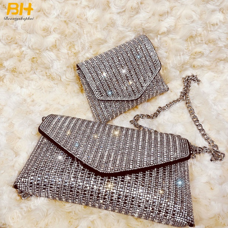 Túi Đeo Chéo Mini Hình Vuông Đính Đá Lấp Lánh Mẫu Mới 2022 Thời Trang Cho Nữ