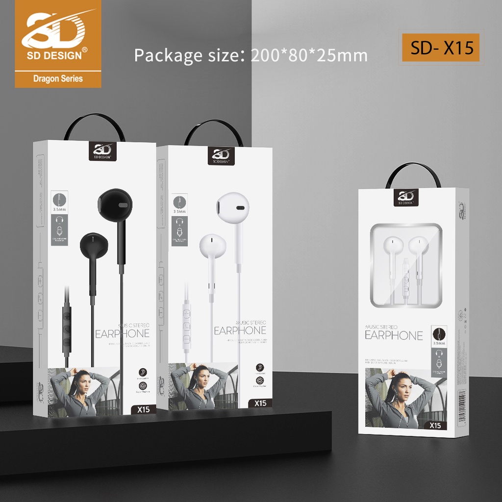 Tai nghe chính hãng nhét tai SD Design X15 và H6 dùng cho các dòng điện thoại jack 3.5mm,có mic bảo hành 1 đổi 1