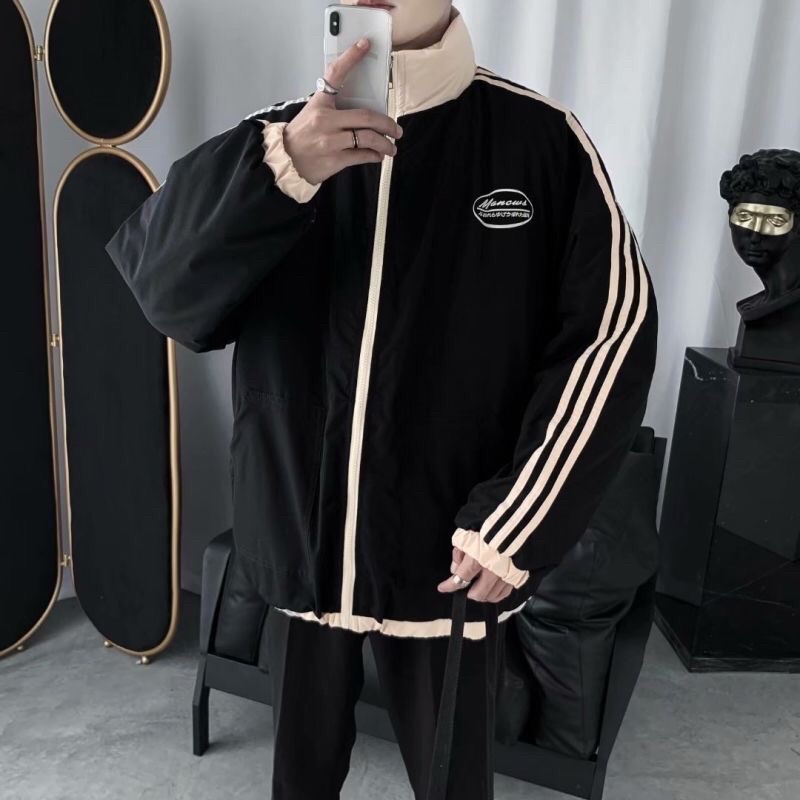 Áo phao nam unisex 3 kẻ sọc ở tay hàng cao cấp chất phao mềm mịn ấm