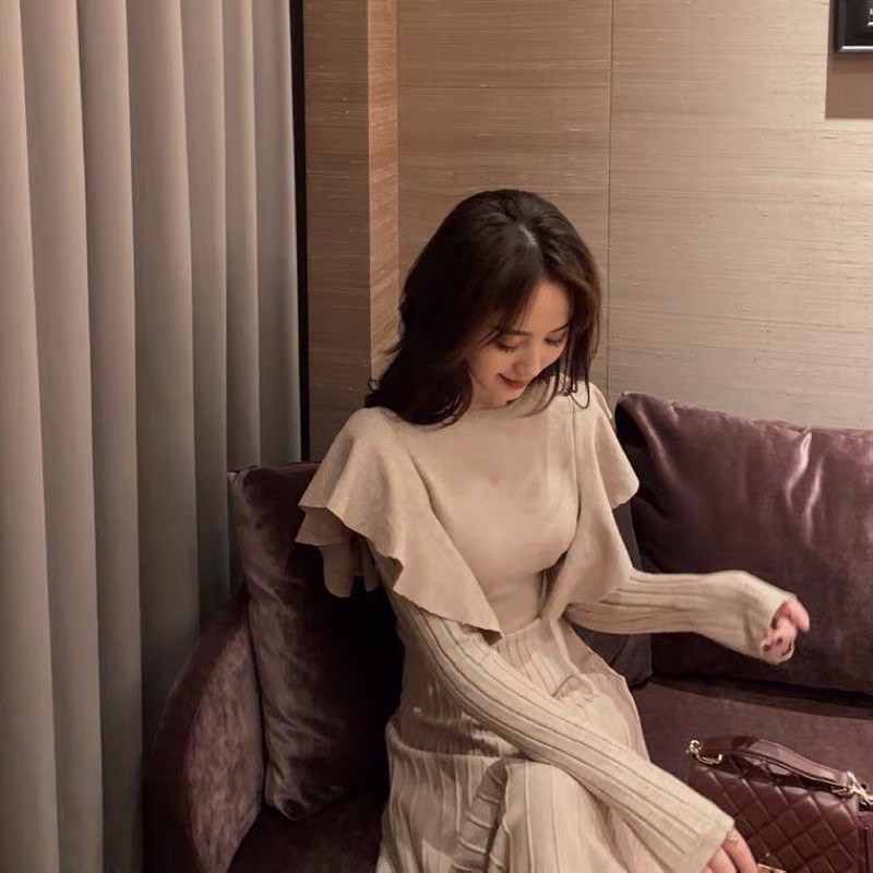 Váy len dáng dài xoè thun eo