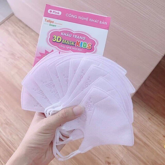 [combo 5 hộp] Khẩu trang trẻ em 3D Tulip - công nghệ Nhật Bản cho bé từ 0-5 tuổi và size 6-12 tuổi