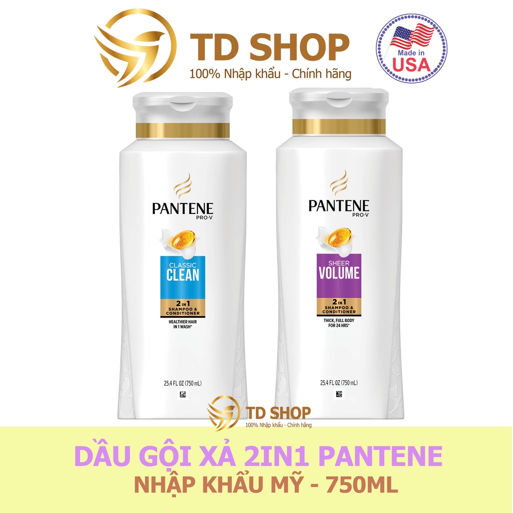 [NK Mỹ] Dầu gội và xả Pantene 2IN1 750ml Classic Clean I Sheer Volume - TD Shop