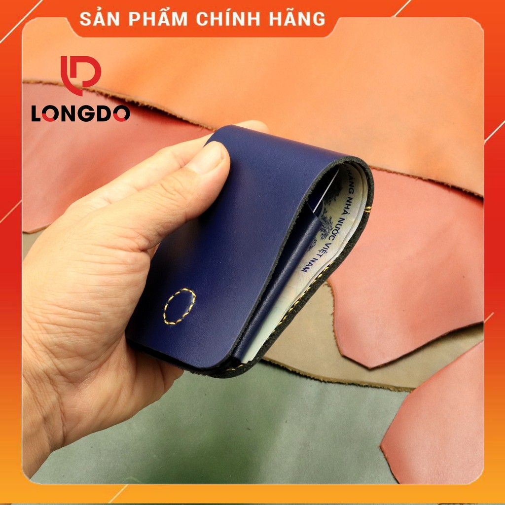 Ví Sen 3 Cao Cấp - Cam Kết 100% Da Bò Thật - Bóp Da Nam Mini Màu Xanh Navy Hàng Chính Hãng Thương Hiệu Longdo Leather