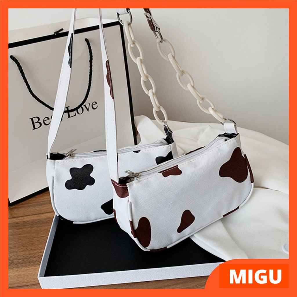 Túi đeo chéo nữ họa tiết bò sữa dạo phố MIGU.VN
