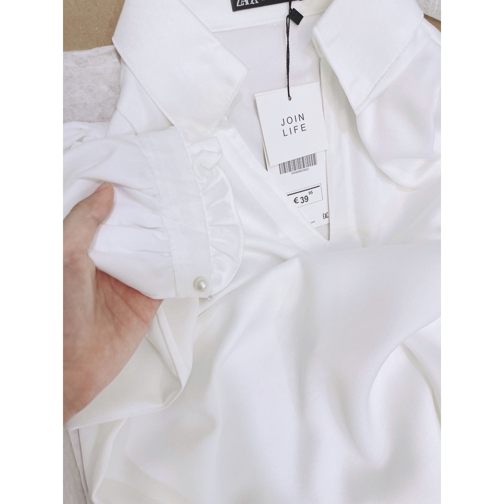 [Mã FAMARAL1 giảm 10K đơn 50K] ÁO SƠ MI LỤA TẰM CỔ V TAY BÈO