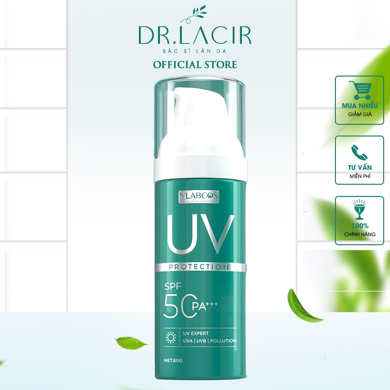 Kem chống nắng đa tầng giúp chống nắng,dưỡng trắng da,mờ thâm, SPF 50PA+++ Uv Protection Ylabcos DR.LACIR Hộp 60g DR122