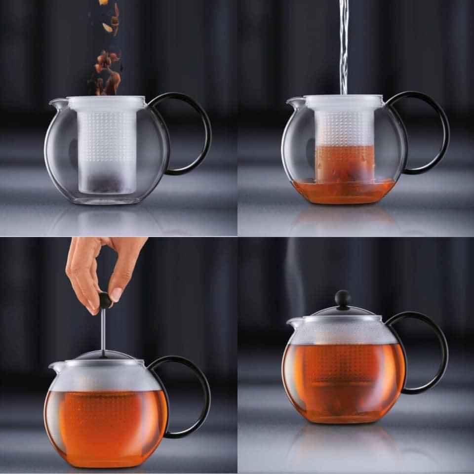 Ấm pha trà thủy tinh 1L có lõi lọc bodum nội địa Đức