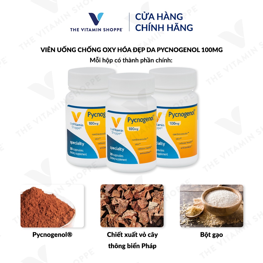 Viên uống chống oxy hóa đẹp da THE VITAMIN SHOPPE Pycnogenol 100 MG 30 viên